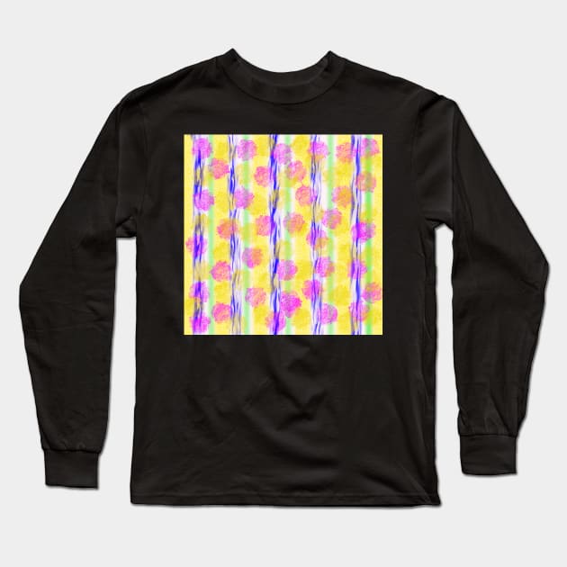Pink Yellow Green Floral Abstract Long Sleeve T-Shirt by Klssaginaw